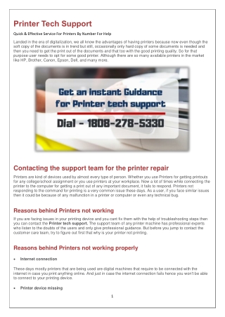 Printer Tech Support Helpline Phone Number