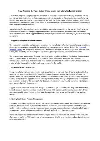 How Rugged Devices Drive Efficiency in the Manufacturing Sector