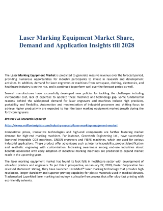 Laser Marking Equipment Market Share, Demand and Application Insights till 2028