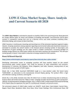 LOW-E Glass Market Scope, Share Analysis and Current Scenario till 2028