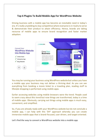 Top 6 Plugins To Build Mobile App For WordPress Website