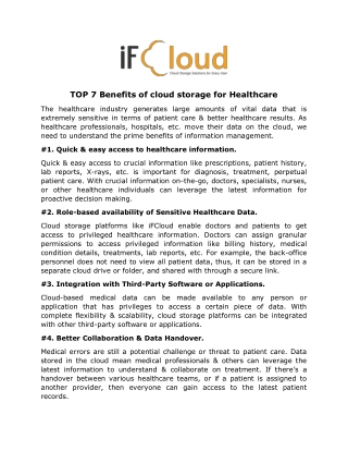 TOP 7 Benefits of cloud storage for Healthcare