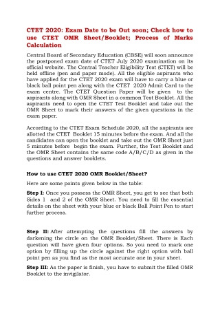 CTET 2020: Exam Date to be Out soon; Check how to use CTET OMR Sheet/Booklet; Process of Marks Calculation