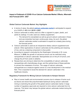 Calcium Carbonate Market Demand - Highlights On Future Development 2027