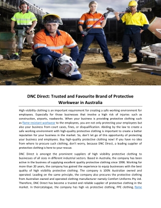 DNC Direct: Trusted and Favourite Brand of Protective Workwear in Australia