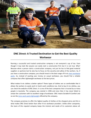 DNC Direct: A Trusted Destination to Get the Best Quality Workwear