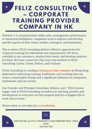 FELIZ Consulting – Corporate Training Provider Company in HK