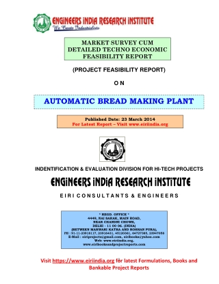 Project Feasibility Report On Automatic Bread Making Plant Food Processing
