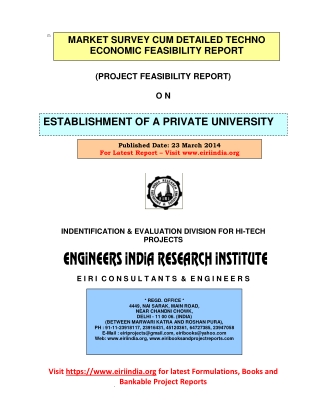 Project Feasibility Report On Establishment Of A Private University Pharma Medical College