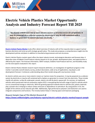 Electric Vehicle Plastics Market Opportunity Analysis and Industry Forecast Report Till 2025