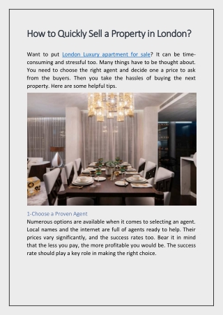 How to Quickly Sell a Property in London?