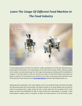 Learn The Usage Of Different Food Machine In The Food Industry