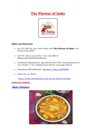 5% Off - The Flavour of India Lismore Restaurant Menu, NSW