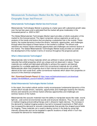 Metamaterials Technologies Market Size By Type, By Application, By Geographic Scope And Forecast