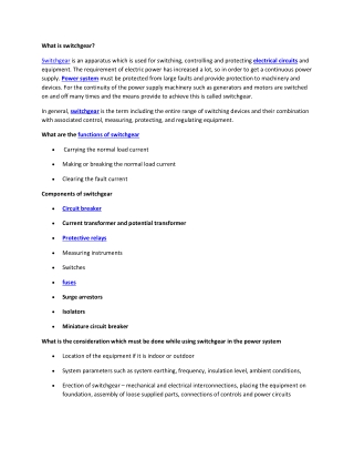 What is switchgear?