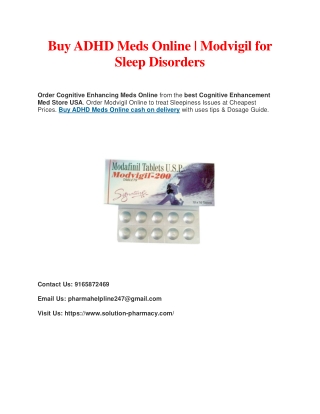 Buy ADHD Meds COD Online | Modvigil for Mental Agility Boost