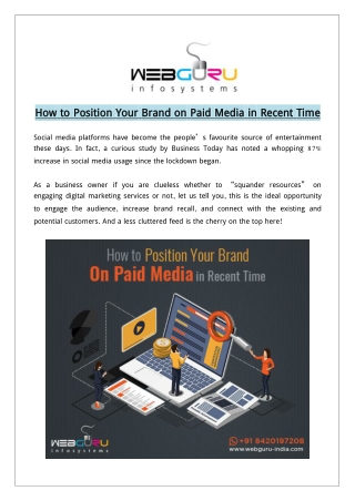 How to Position Your Brand on Paid Media in Recent Time