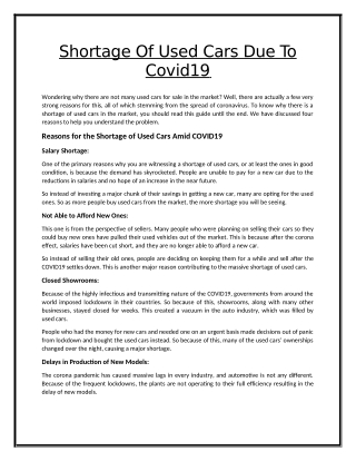 Shortage Of Used Cars Due To Covid19