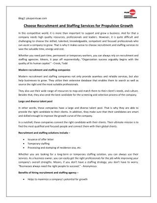 Choose Recruitment and Staffing Services for Propulsive Growth
