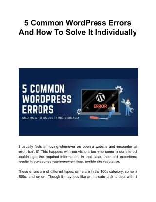 5 Common WordPress Errors And How To Solve It Individually