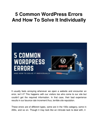 5 Common WordPress Errors And How To Solve It Individually
