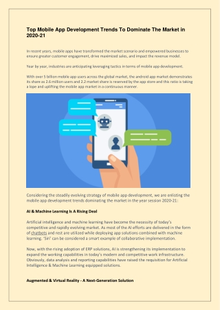 Top Mobile App Development Trends To Dominate The Market in 2020-21