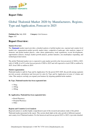 Thalomid Market 2020 by Manufacturers, Regions, Type and Application, Forecast to 2025