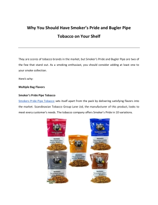 Why You Should Have Smoker’s Pride and Bugler Pipe Tobacco on Your Shelf