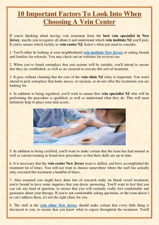 10 Important Factors To Look Into When Choosing A Vein Center