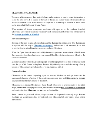 GLAUCOMA AT A GLANCE