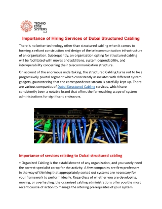 Importance of Hiring Services of Dubai Structured Cabling