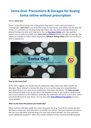 Soma Oral: Precautions & Dosages for buying Soma online without prescription