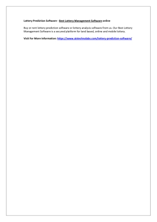 Lottery Prediction Software - Best Lottery Management Software online