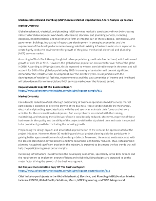 Mechanical Electrical & Plumbing (MEP) Services Market Opportunities, Share Analysis Up To 2026