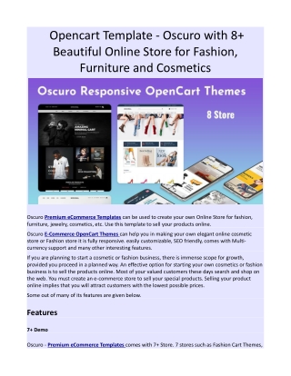Opencart Template – Oscuro with 8  Beautiful Online Store for Fashion, Furniture and Cosmetics