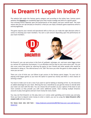 Is Dream11 Legal In India?