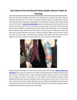 Get Tattoos from Acclaimed Tattoo Studio Inksane Tattoo & Piercing