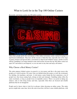 What to Look for in the Top 100 Online Casinos