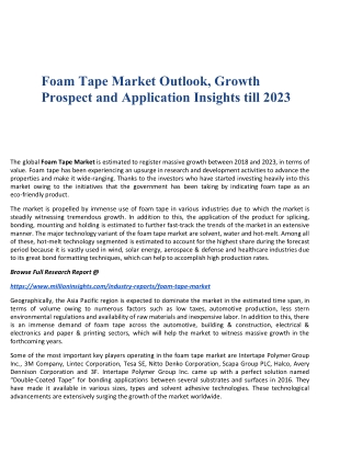 Foam Tape Market Outlook, Growth Prospect and Application Insights till 2023