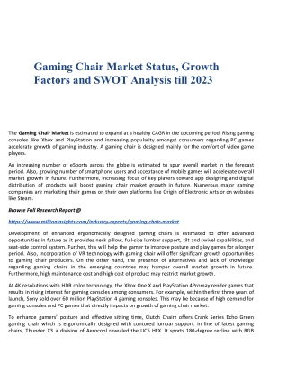 Gaming Chair Market Status, Growth Factors and SWOT Analysis till 2023