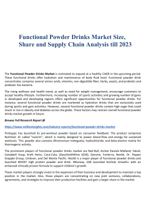 Functional Powder Drinks Market Size, Share and Supply Chain Analysis till 2023