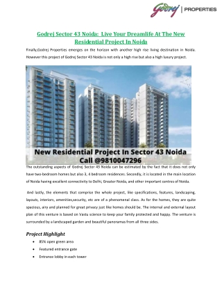 Godrej Sector 43 Noida:  Live Your Dreamlife At The New Residential Project In Noida