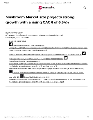 2020 Mushroom Market Size, Share and Trend Analysis Report to 2026