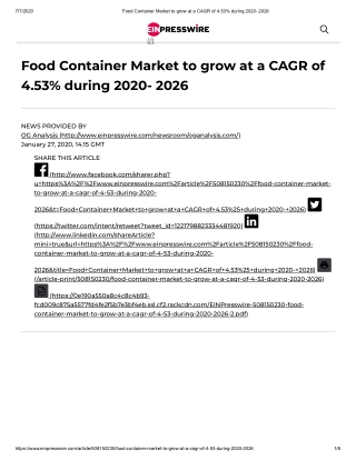 2020 Food Container Market Size, Share and Trend Analysis Report to 2026