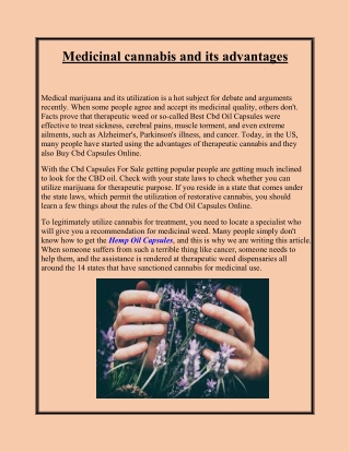 Medicinal cannabis and its advantages