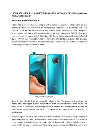Redmi K30 Ultra Tipped As New Xiaomi Phone With A Pop-up Selfie Camera & Mediatek Processor
