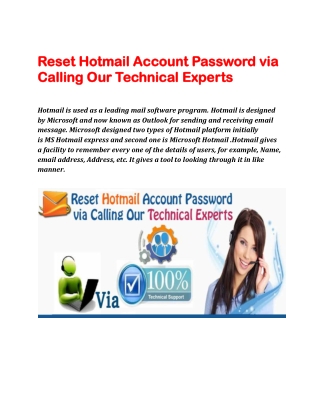 Reset Hotmail Account Password via Calling Our Technical Experts