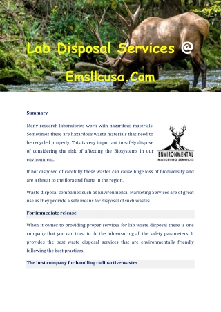 Lab Disposal Services - Emsllcusa_com