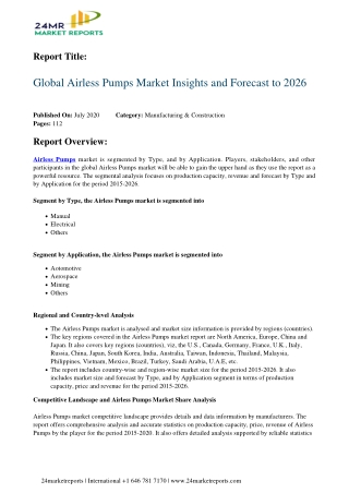 Airless Pumps Market Insights and Forecast to 2026