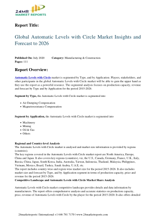 Automatic Levels with Circle Market Insights and Forecast to 2026